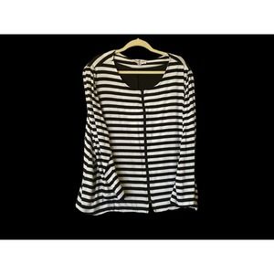 Countess Luann Woman’s Black White Striped Sweater Size 3X Zip Up Rayon Blend